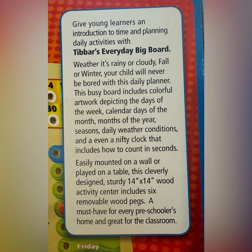 SimplyFun Tibbar's Everyday Big Board Wooden Educational Calendar & Clock NIB